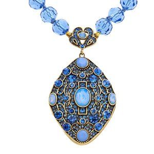 HEIDI DAUS "Sparkling Storyteller" Locket Necklace & Earrings Set ~Pierced, Blue
